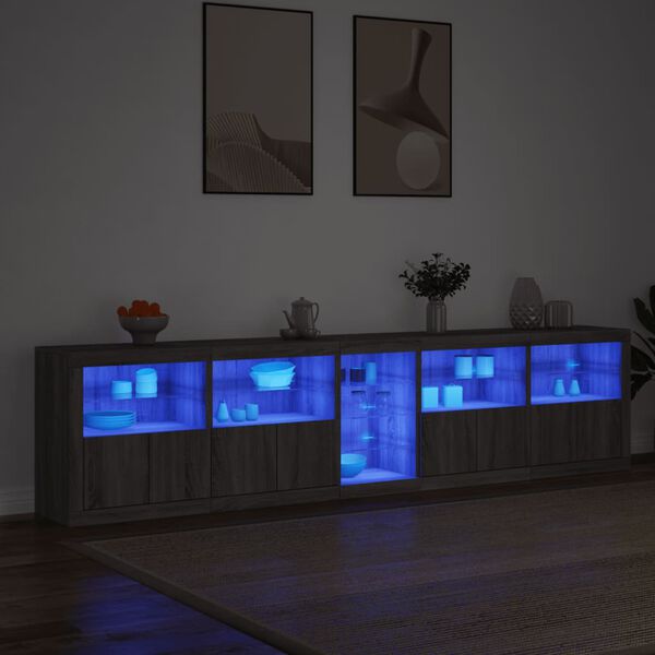 vidaXL Credenza con Luci LED Grigio Sonoma 283x37x67 cm