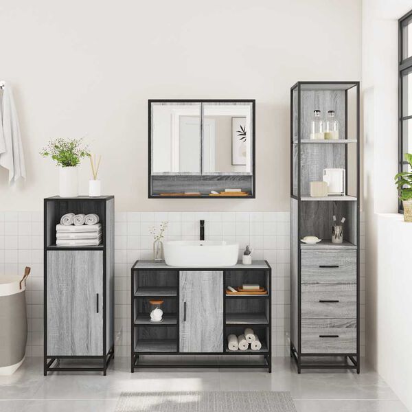 vidaXL Set Mobili da Bagno 3 pz Grigio Sonoma in Legno Multistrato