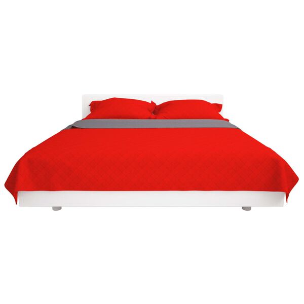 vidaXL Copriletto Double-Face Trapuntato Rosso e Grigio 170x210 cm