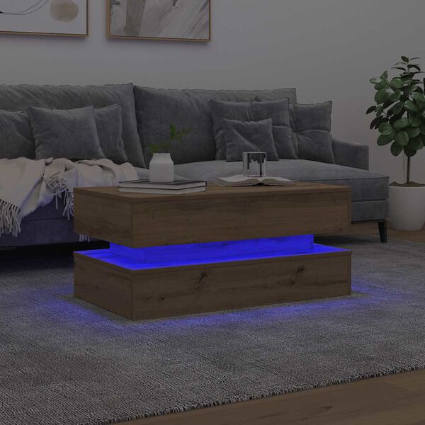 vidaXL Tavolino da Salotto con Luci LED Rovere Artigianale 90x50x40 cm