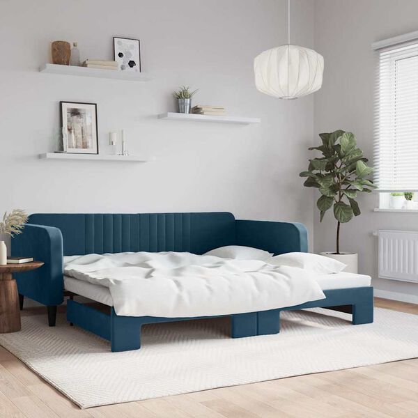 vidaXL Divano Letto con Letto Estraibile Blu 100x200 cm in Velluto