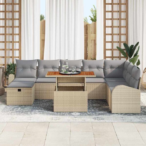 vidaXL Set Divano da Giardino 9 pcs Beige polyrattan