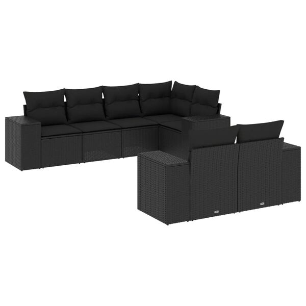 vidaXL Set Divani da Giardino con Cuscini 7pz Nero Polyrattan