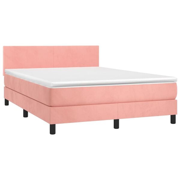 vidaXL Letto a Molle con Materasso e LED Rosa 140x190 cm in Velluto