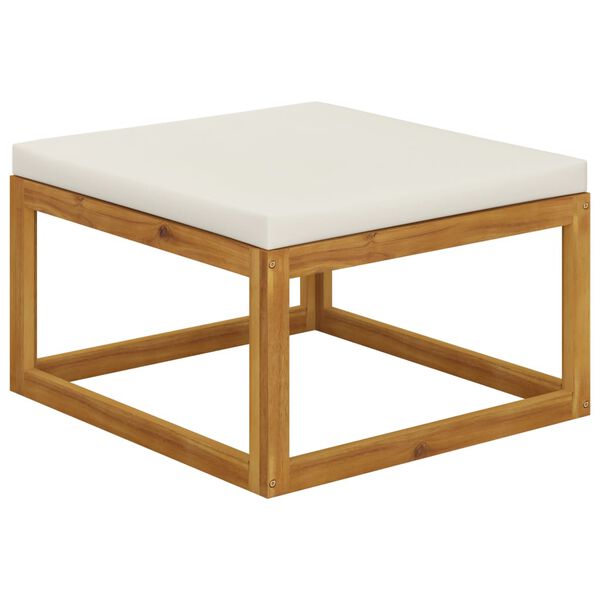 vidaXL Poggiapiedi con Cuscino Bianco Crema in Legno Massello Acacia