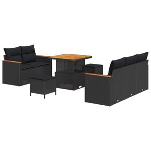 vidaXL Set Divano da Giardino 10 pz 7-Numero di posti Nero polyrattan