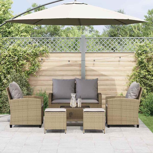 vidaXL Set Divano da Giardino 6 pz con Cuscini Beige in Polyrattan