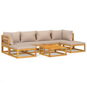 vidaXL Set Salotto da Giardino 7pz con Cuscini Tortora Legno Massello