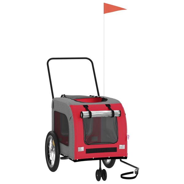 vidaXL Rimorchio da Bici per Animali Rosso e Grigio Oxford e Ferro