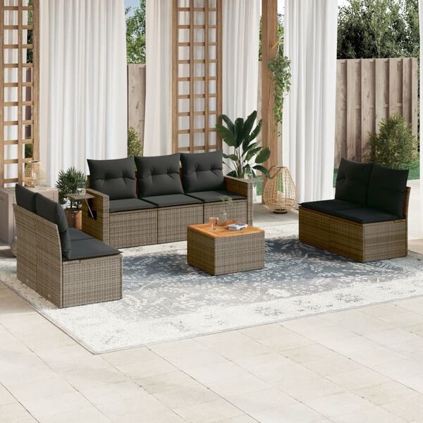 vidaXL Set Divano da Giardino 8 pz con Cuscini Grigio in Polyrattan