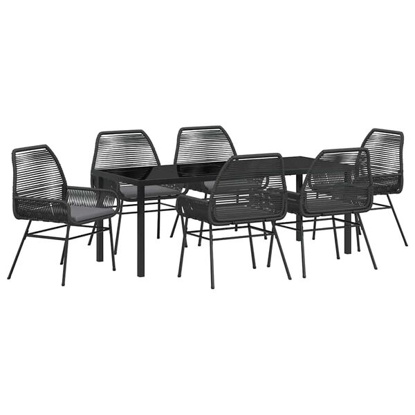 vidaXL Set da Pranzo per Giardino con cuscino 7 pcs Nero polyrattan