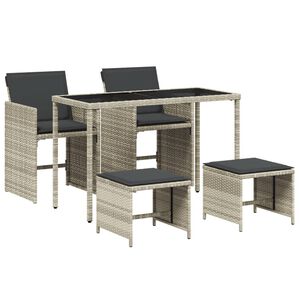 vidaXL Set Pranzo da Giardino 5pz con Cuscini Grigio Chiaro Polyrattan