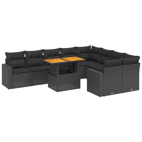vidaXL Set Divani da Giardino 10pz con Cuscini in Polyrattan Nero