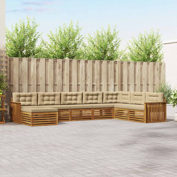 vidaXL Set divani 8 pcs Naturale e Beige Legno di Acacia Massello