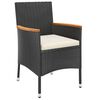 vidaXL Set Bistr&ograve; da Giardino 3 pz con Cuscini in Polyrattan Nero