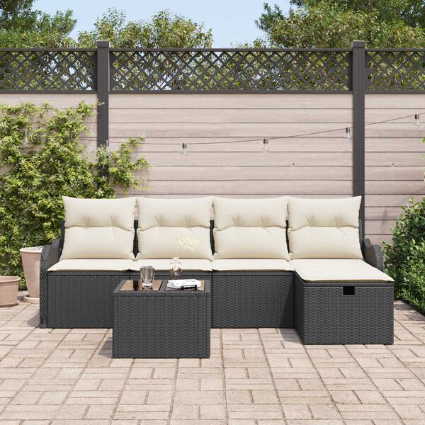 vidaXL Set Divano da Giardino con cuscino 6 pcs Nero Poly Rattan