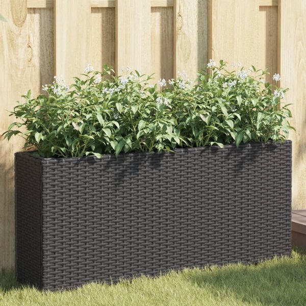 vidaXL Fioriera da Giardino con 2 Vasi Nera 90x20x40 cm in Polyrattan