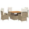 vidaXL Set da Pranzo da Giardino 5 pz con Cuscini Beige in Polyrattan