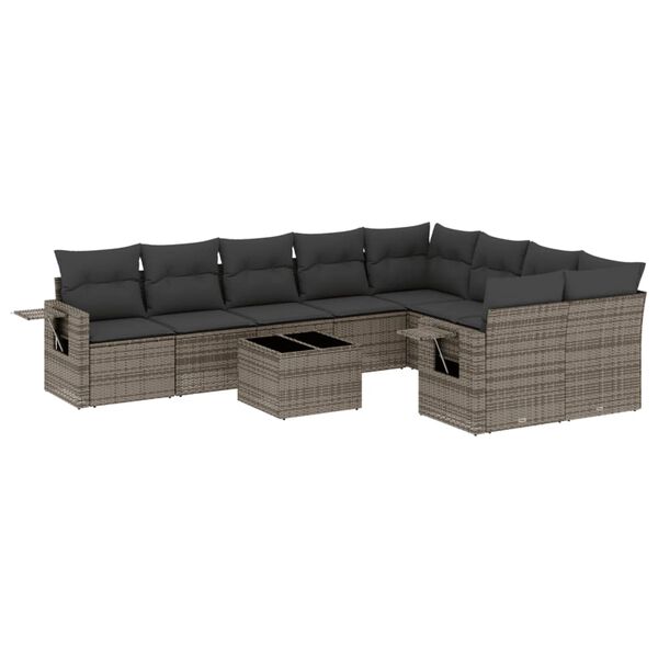 vidaXL Set Divano da Giardino 10 pz con Cuscini Grigio in Polyrattan