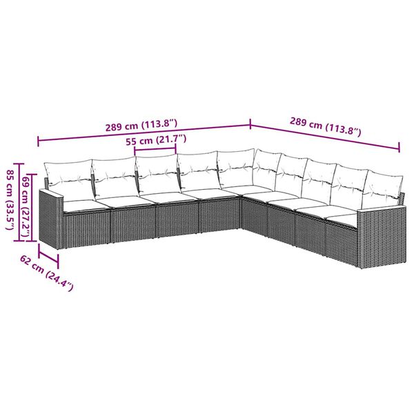 vidaXL Set Divani da Giardino 9 pz con Cuscini Nero in Polyrattan