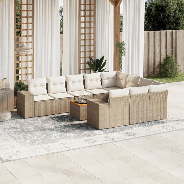 vidaXL Set Divani da Giardino 11 pz con Cuscini Beige in Polyrattan
