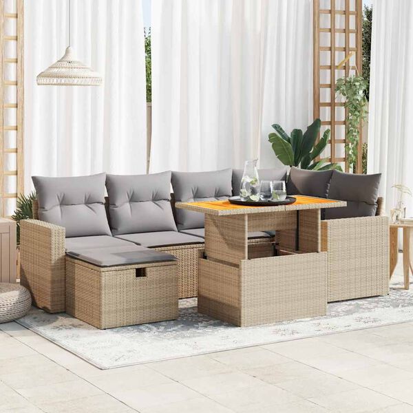 vidaXL Set Divano da Giardino 8 pz con Cuscini Beige Polyrattan Acacia
