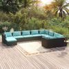 vidaXL Set Divani da Giardino 10 pz con Cuscini in Polyrattan Nero
