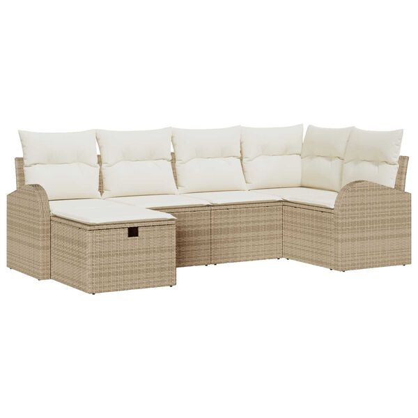 vidaXL Set Divano da Giardino con cuscino 6 pcs Beige Poly Rattan