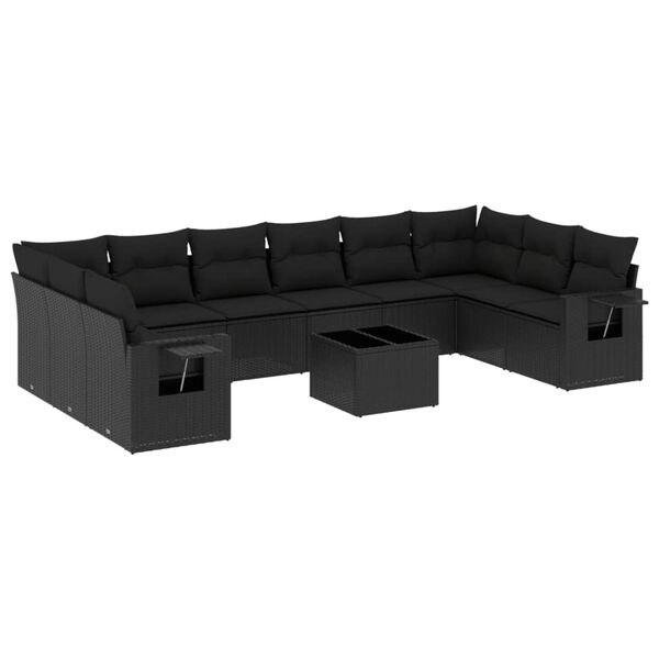 vidaXL Set Divani da Giardino 11 pz con Cuscini in Polyrattan Nero