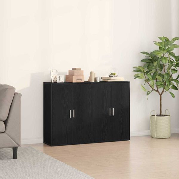 vidaXL Credenza 2 pcs Rovere Nero 60 x 31 x 84 cm Legno multistrato