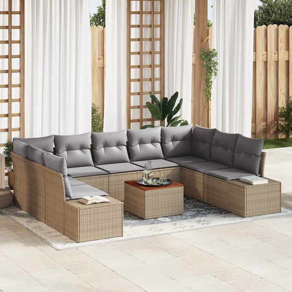 vidaXL Set Divano da Giardino con cuscino 10 pcs Beige polyrattan