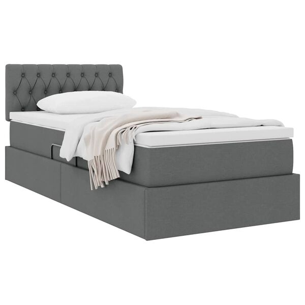 vidaXL Letto con contenitore e materasso Grigio scuro 90 x 200 cm
