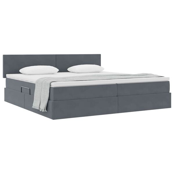 vidaXL Letto con Contenitore Grigio scuro 200 x 200 cm Velluto