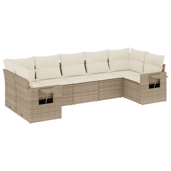 vidaXL Set Divani da Giardino 7 pz con Cuscini Beige in Polyrattan