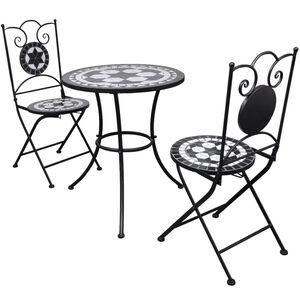vidaXL Set da Bistrot 3 pz in Piastrelle di Ceramica Nero e Bianco