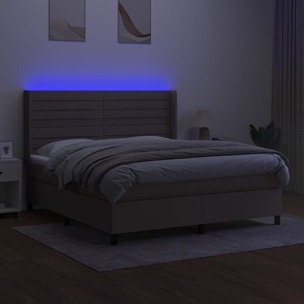 vidaXL Letto a Molle con Materasso e LED Tortora 160x200 cm in Tessuto