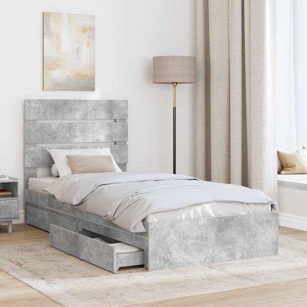 vidaXL Letto con Contenitore con testiera Grigio cemento 90 x 200 cm