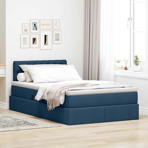 vidaXL Letto con contenitore e materasso con testiera Blu 120 x 200 cm