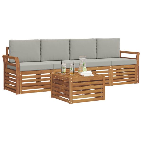 vidaXL Set divani con cuscino 5 pcs Grigio Naturale e Chiaro