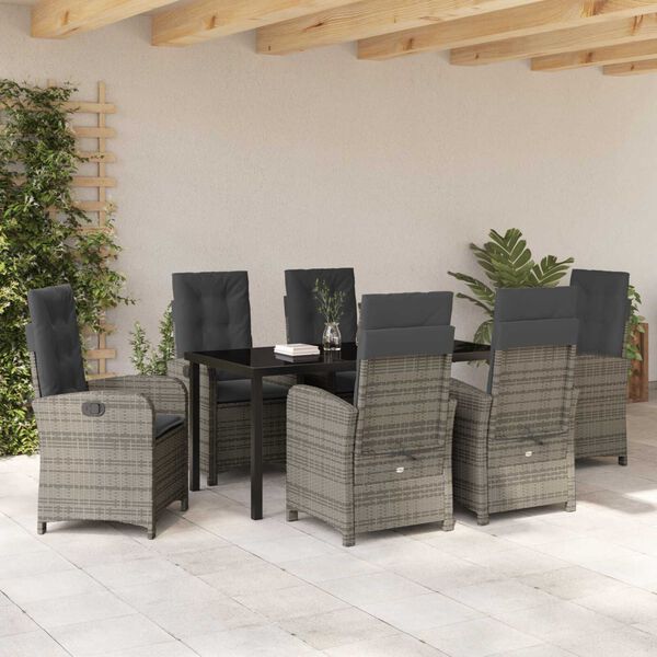 vidaXL Set da Pranzo per Giardino con cuscino 7 pcs Grigio polyrattan