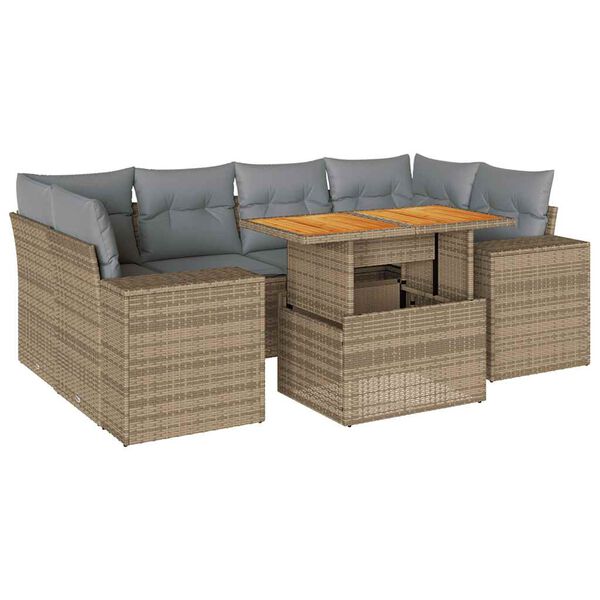 vidaXL Set Divani da Giardino 7 pz con Cuscini Beige in Polyrattan