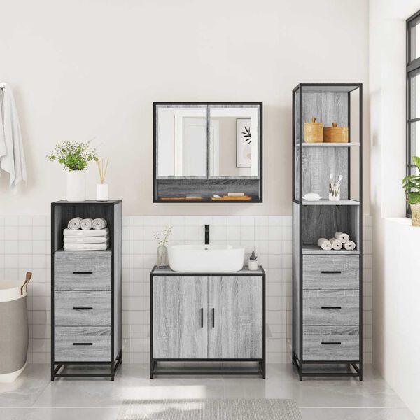 vidaXL Set Mobili da Bagno 4 pz Grigio Sonoma in Legno Multistrato