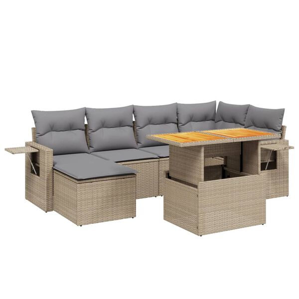 vidaXL Set Divani da Giardino 7 pz con Cuscini Beige in Polyrattan
