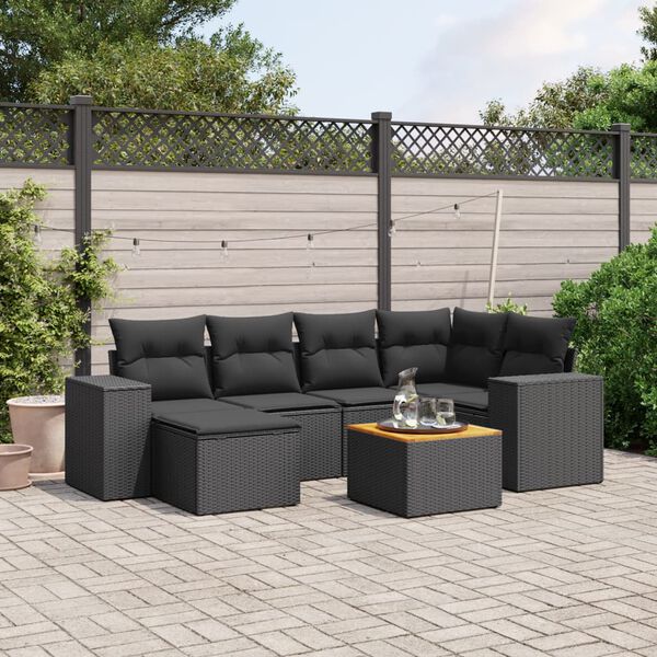 vidaXL Set Divani da Giardino con Cuscini 7pz Nero Polyrattan
