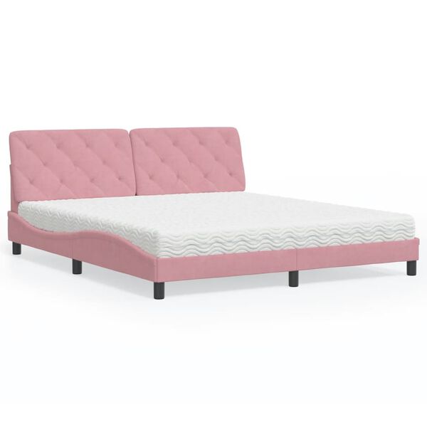 vidaXL Letto con Materasso Rosa 180x200 cm in Velluto