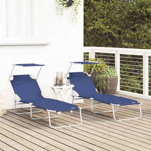 vidaXL Lettino da sole 2-persona 2 pcs Blu 58 x 188 x 77cm Tessuto