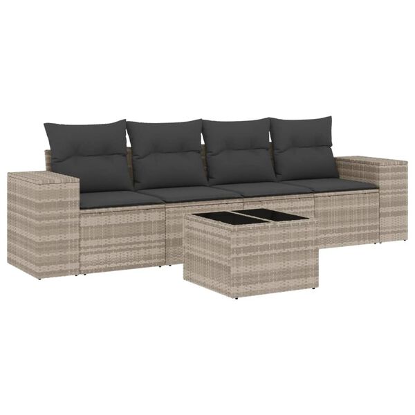 vidaXL Set Divano da Giardino 5pz con Cuscini Grigio Chiaro Polyrattan