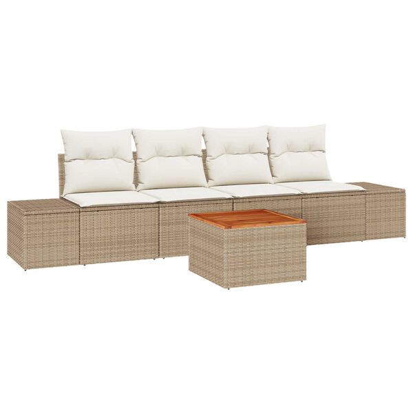 vidaXL Set Divano da Giardino 5 pcs Beige e Crema polyrattan
