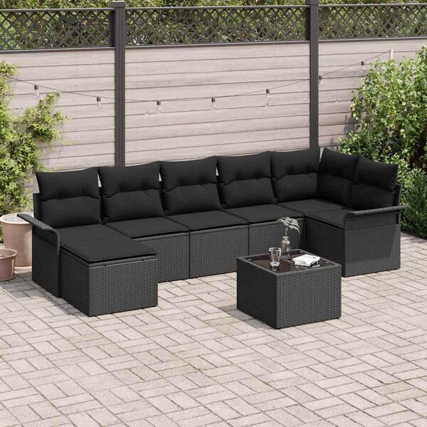 vidaXL Set Divano da Giardino con archiviazione 8 pcs Nero polyrattan