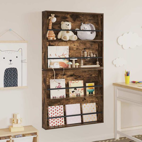 vidaXL Scaffale per riviste 2 pcs Rovere fum&eacute; 80 x 12 x 70 cm